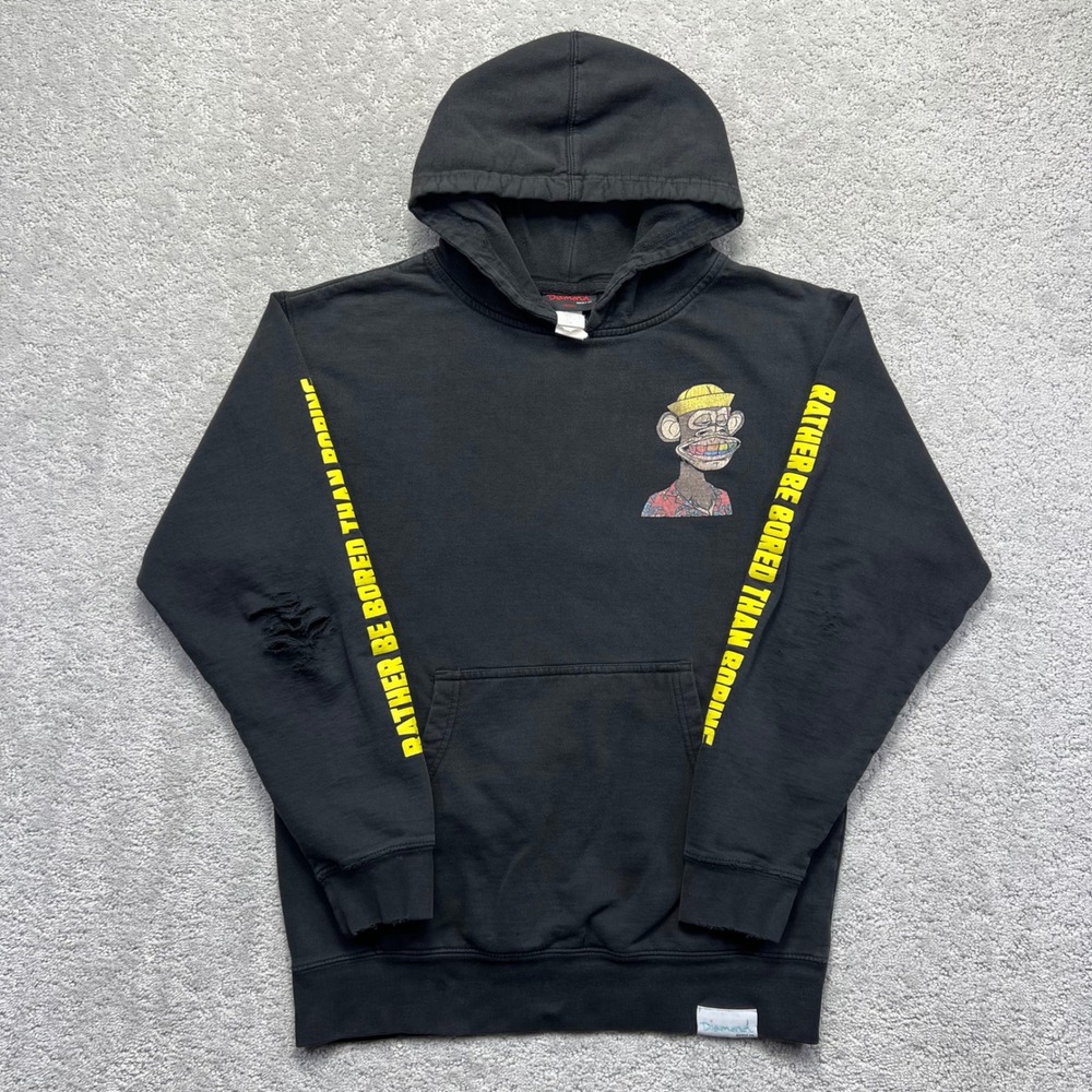 Diamond‎ Supply Co Hoodie Mens M Black Bored Ape Yacht Club Distressed Skate NFT